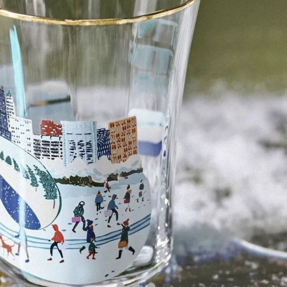Anthropologie Holiday In The City Juice Glass CHICAGO 15 Oz. New